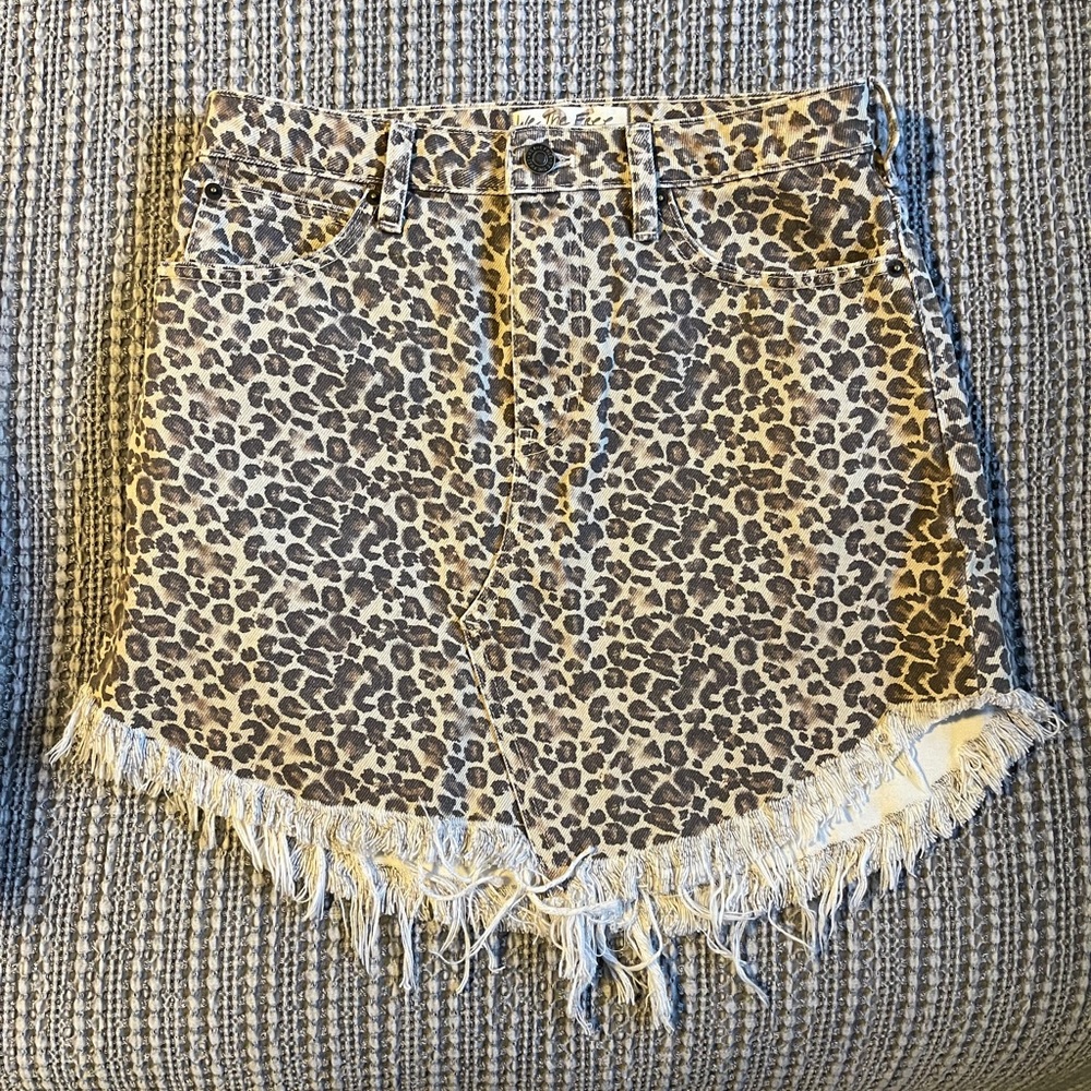 Free People Bailey Leopard-Print Denim Skirt